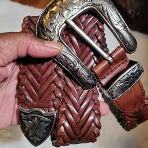 Capezio Braided Genuine Leather Western Silver BUCKLE BELT SMALL